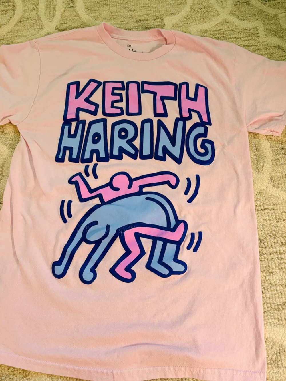 Keith Haring Pink Graphic Tee Dancing Figures Medium